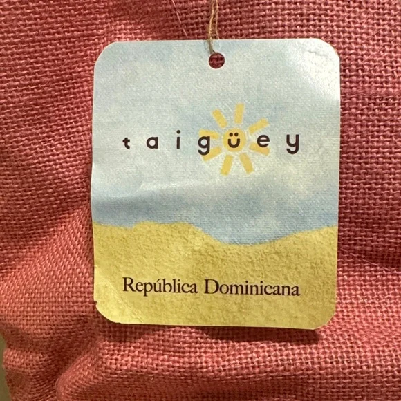 Taigüey Coral Tote Bag with Bamboo Handles - Punta Cana Print - Picture 2 of 3